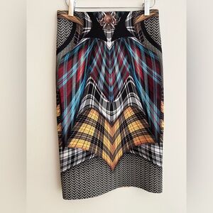 CLOVER CANYON Neoprene Pencil Skirt Stretch Bodycon Tartan Multi-Colour Modern